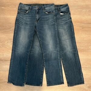 2x American Eagle Original straight Flex blue jeans sized 34/30